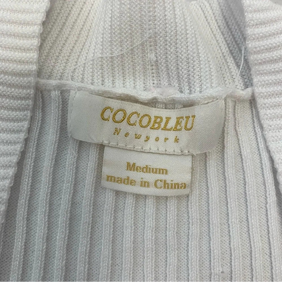 Coco Bleu Open White TiB Knit Cardigan Medium Crochet Puff Sleeve Knit Stretch - Picture 6 of 10